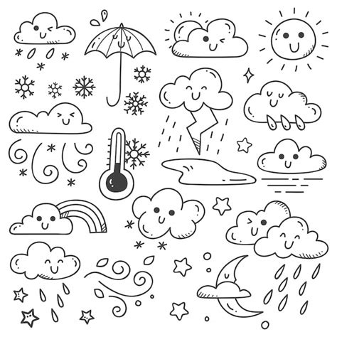 Set of weather doodles illustration | Premium Vector