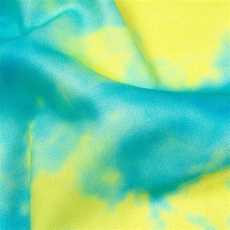 Lemon Yellow And Olympic Blue Tye And Dye Pattern Digital Print Lycra ...