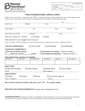 2012 Form Planned Parenthood Volunteer/Intern Application Fill Online ...