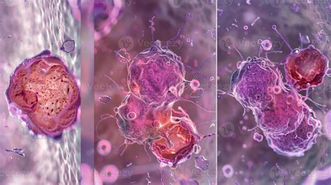 A sequence of images showcasing the different stages of degranulation in mast cells from initial ...
