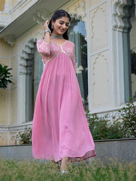 Pink Sequence Embroidered Rayon Anarkali Gown