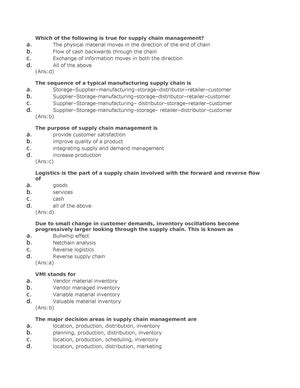 Supply Chain - 2 - MCQ - In Supply Chain Management, ATP stands for ...