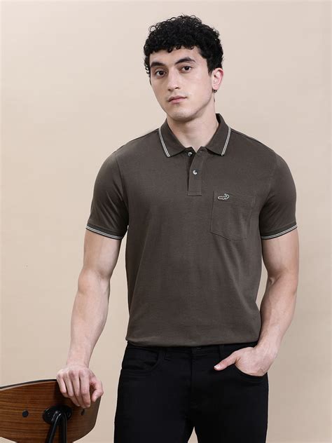 Buy Dark Olive Green Solid Polo T-Shirt with Pocket – Crocodile