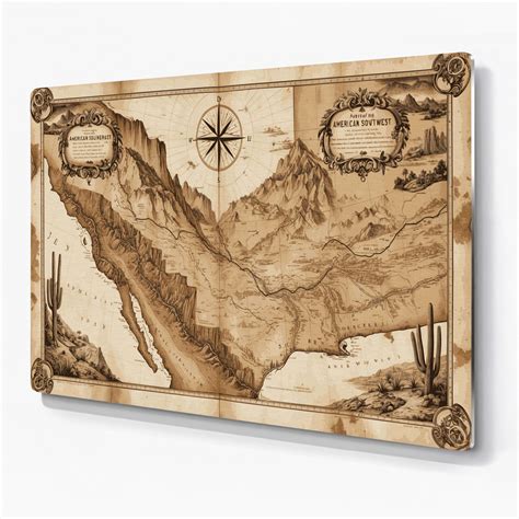 Hokku Designs Southwestern Cowboy Old West Map 74 Beige Metal Wall Art ...