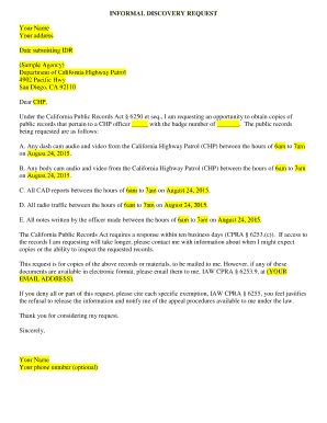 Informal Discovery Request Letter - Fill and Sign Printable Template Online
