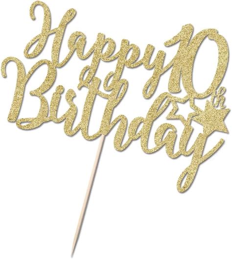 Buy Bejotaa Gold Glitter Happy 10th Birthday Cake Topper,10 Anniversary ...