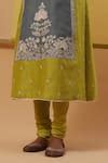 Buy Blue Handloom Cotton, Lycra Embroidery V-neck Iram Floral Neckline ...