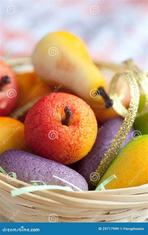 Fruit Shaped Candies in Macro Image of Marzipan Sweets in a Bask Stock ...