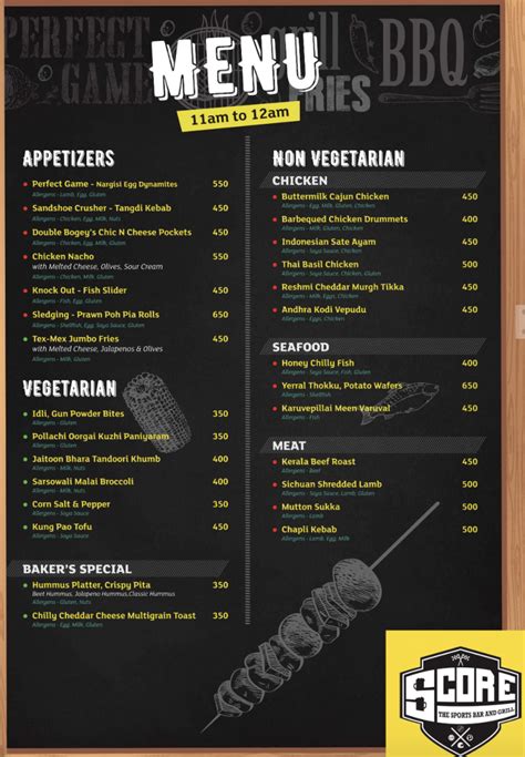 Score Bar & Grill Menu, Menu for Score Bar & Grill, Holiday Inn Chennai ...