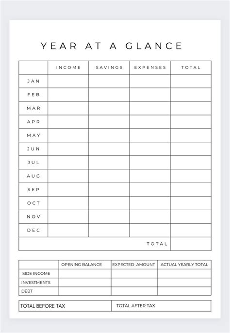 Year at a glance finance tracker annual finance planner yearly income tracker annual income ...