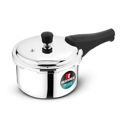 Bergner Trimax Stainless Steel 1.5L Outer Lid Pressure Cooker | Silver ...