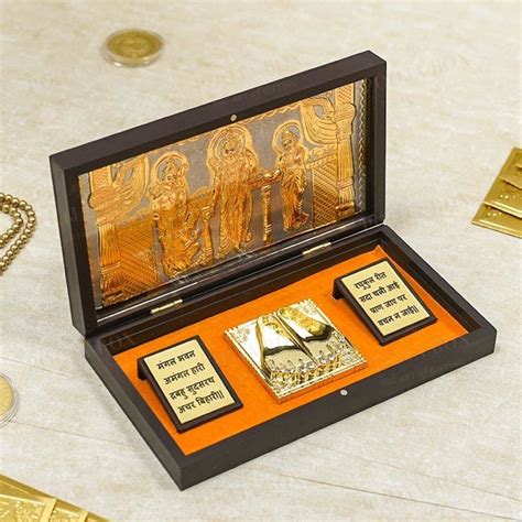 Buy 24K Gold Foil Ram Darbaar Pooja Box Online in India - Mypoojabox.in
