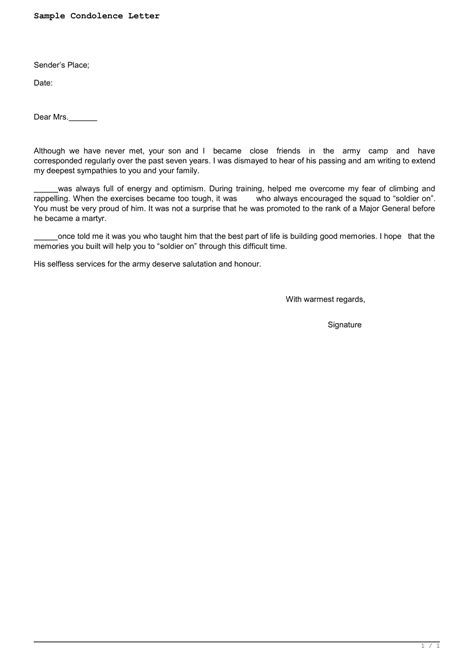 Free Printable Condolence & Sympathy Letter Templates [PDF] Sample