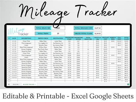 Mileage Log Excel, Mileage Calculator, Mileage Form, Mileage Tracker, Mileage Tracking, Travel ...