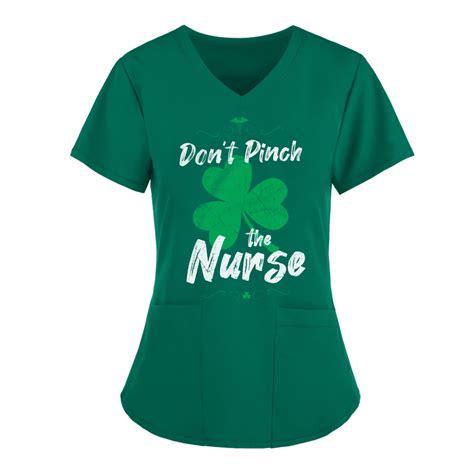 Lolmot St. Patrick's Day Womens Plus Size Scrubs Tops Workwear V-Neck ...