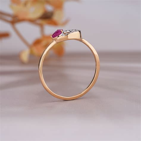 Buy 14K Solid Yellow Gold Ring, Ruby Pear Cut Natural Diamond Ring, 0. ...