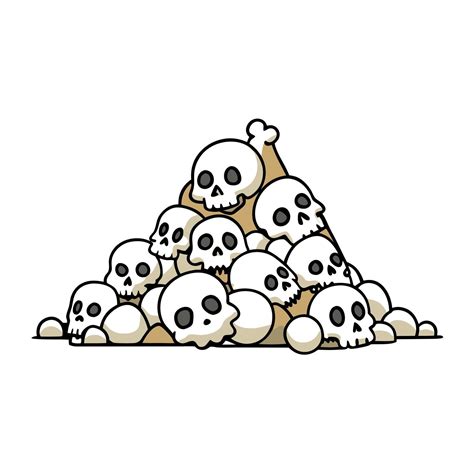 Pile of human skulls and bones for burial in cemetery. illustration ...