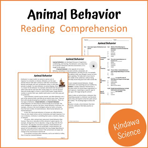 Animal Behavior Reading Comprehension Passage and Questions | Printabl ...