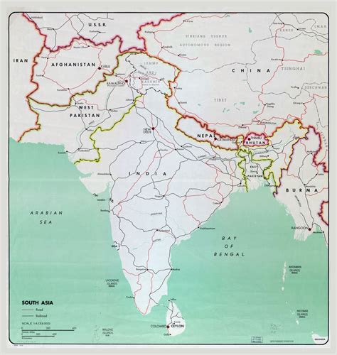 Large map of South Asia with major cities, roads and railroads – 1963 | Vidiani.com | Maps of ...