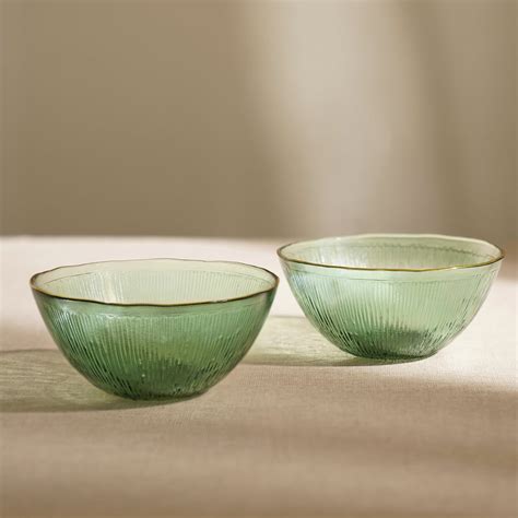 Shop Set of 2 Dark Green Radial Glass Serving Bowls - at Best Price ...