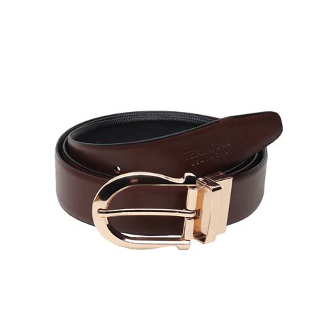 Buy Teakwood Men Black & Brown Textured Leather Semi Formal Reversible ...