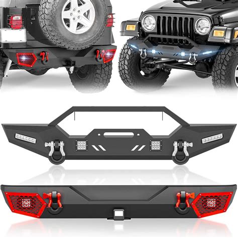 Amazon.com: YZONA for Wrangler YJ TJ LJ Front and Rear Bumpers with Winch Plate, Paintable Armor ...