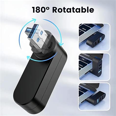 Bestor 4-Port USB 3.0 Hub, Rotatable 90°/180° USB Splitter with 3 USB ...
