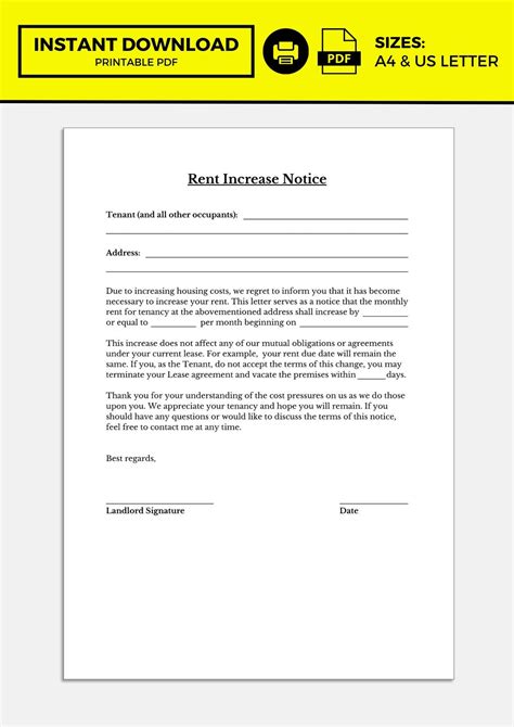 Rent Increase Notice, Rent Increase Form, Rent Increase Letter ...