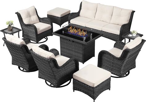 Amazon.com : LayinSun 10 Pieces Outdoor Patio Furniture Set with Fire ...