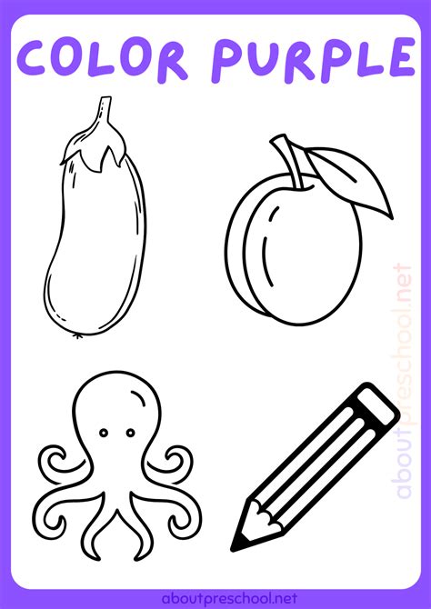 Color Purple Worksheets for Kindergarten