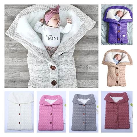 Newborn-Baby-Knitted-Stroller-Sleeping-Bags-Button-Knit-Wrap-Swaddle ...