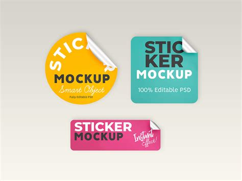 Circle, Square & Rectangle Sticker Mockup | Free PSD Templates