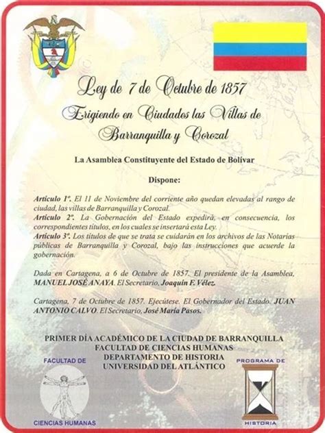 Barranquilla: Noviembre 11 de 1857, deja de ser villa. Es ciudad