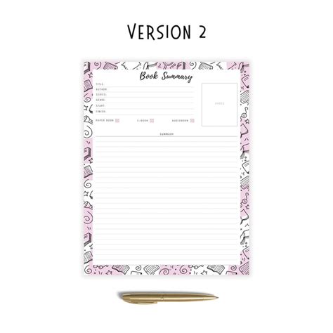 Book Summary Template Printable – mrsneat