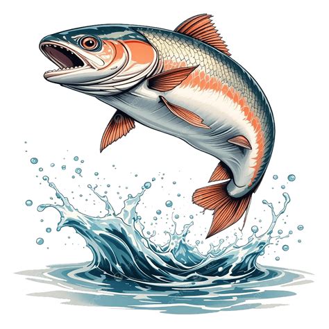 Salmon Fish Jump Out Of Water Illustrations, Salmon Fish, Jump, Water ...