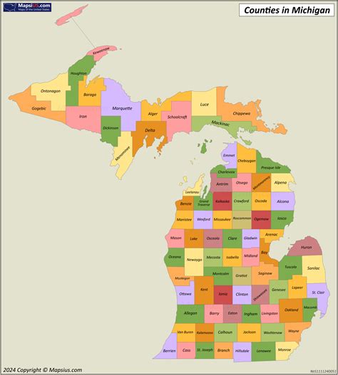 Michigan County Map - List of counties in Michigan - MapsiUS.com
