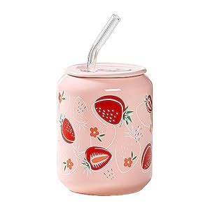 Buy UJEAVETTE® Coffee Cup 420ml with Lid Straw Fruits Summer Mug for ...