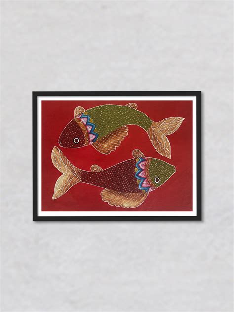 Twirling in Water: Fishes Afloat in Gond Painting by Venkat Shyam