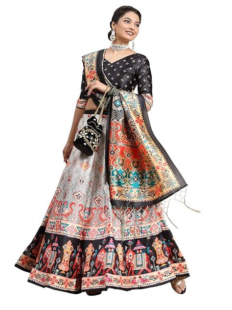 KAIZENTEXOFAB® Women's Traditional Black & Grey Semi-Stitched Lehenga ...