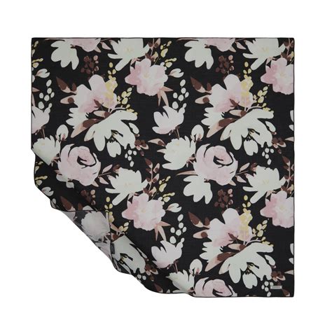 Black Cream Peony Print Cotton Scarf | Ipekevi