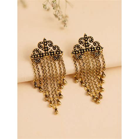 Buy Voylla Fringes Fancy Gold Dangler Earrings Online