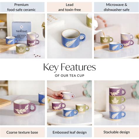 Fern Stackable Ceramic Cup Set Of 4 145ml Online - Premium Tea Cup ...