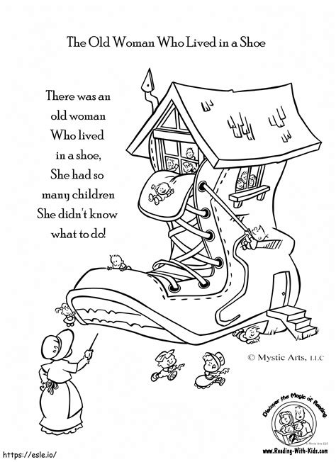 The Old Woman Who Lived In A Shoe Nursery Rhymes coloring page | ESLE