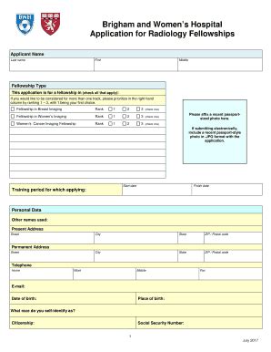 Fillable Online Brigham and Womens Hospital Application for Radiology ...