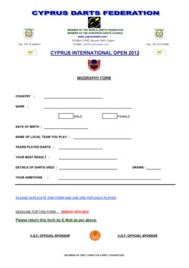 Fillable Online Biography Form - Cyprus Darts Federation Fax Email ...