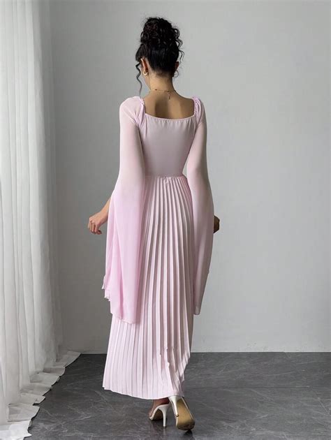 SHEIN Raffinéa فستان سهرة بأكمام طويلة مطوي مع أوشحة | شي إن