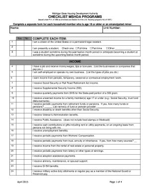 Michigan State Housing Development Authority Checklist - Blank Fillable ...