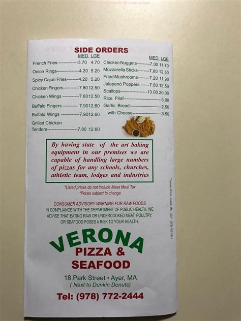 Online Menu of Verona Pizza and Seafood Restaurant, Ayer, Massachusetts ...