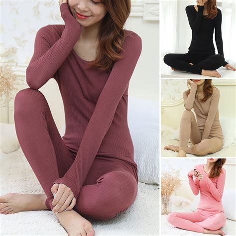 2Pcs/Set Thermal Underwear for Women Long Johns Women with Fleece Lined ...