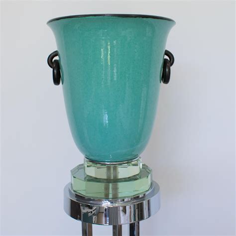 Henri Chaumeil Art Deco Ceramic and Chrome Uplight Floor Lamp Torchère ...